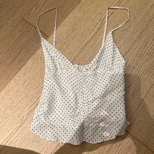 Reformation low cut tank ruffled bottom black and white polka dot